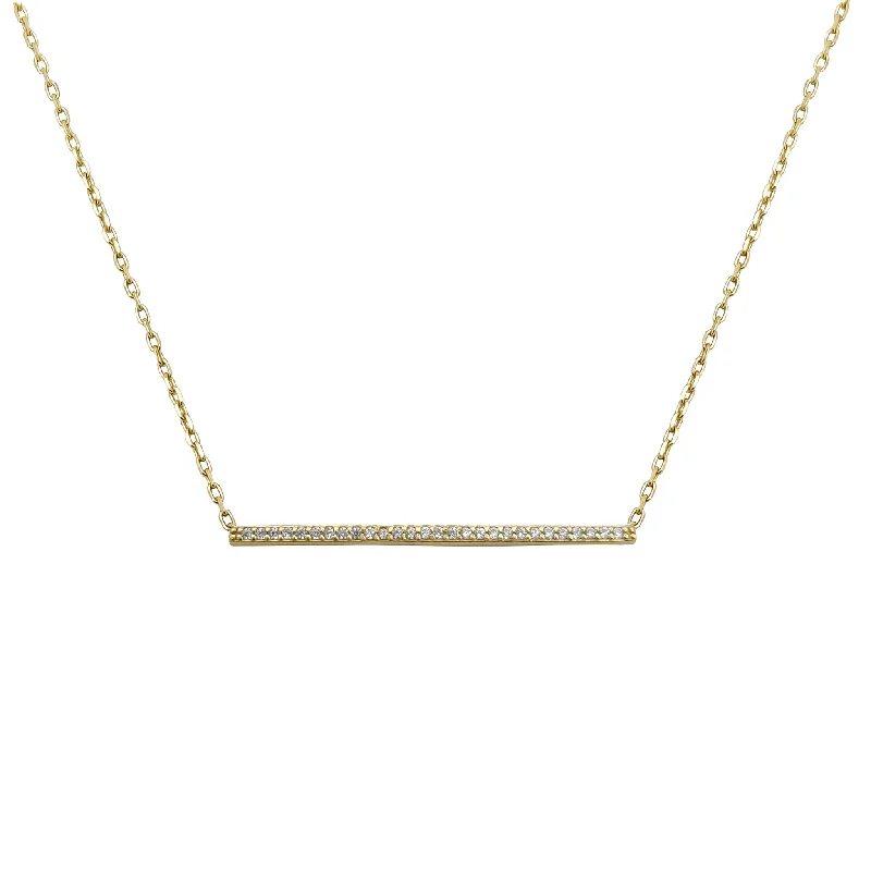 round pendant necklaces for women -Ornate Pavé Stone Bar Necklace (14K)