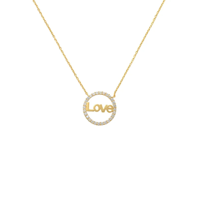 chunky gold necklaces for women -Zirconia Love Hoop Necklace (14K)