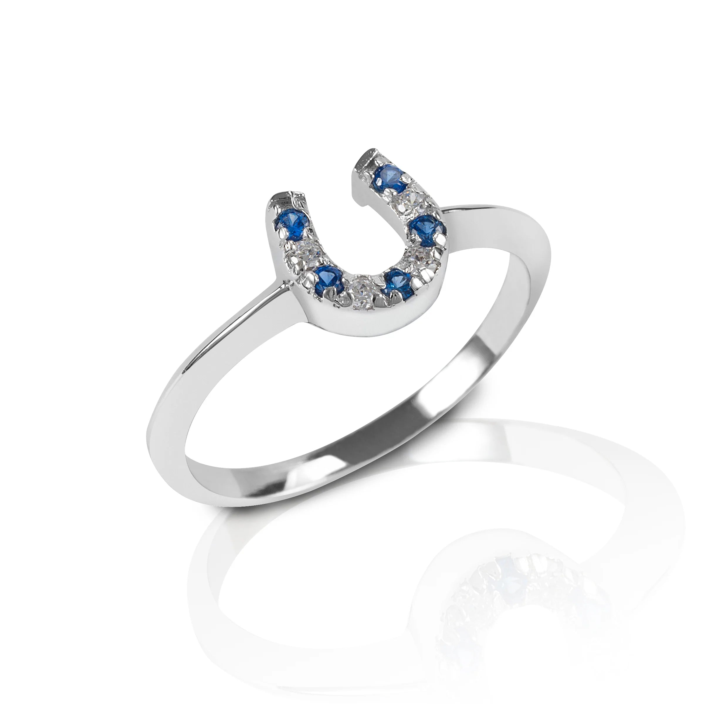 cocktail rings for women -Kelly Herd Blue & Clear Horseshoe Ring