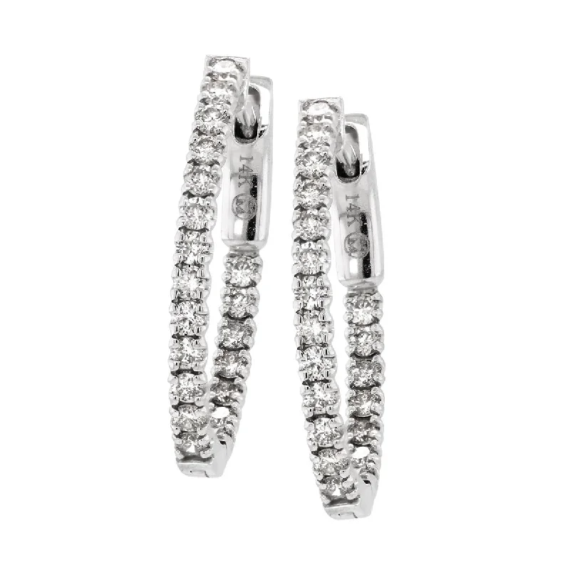 silver hoop earrings for women -WHITE GOLD INSIDE AND OUT DIAMOND HOOP EARRINGS, .75 CT TW