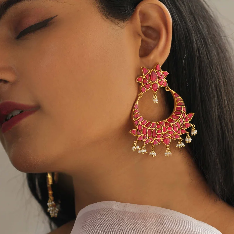 elegant drop earrings for women -SILVER GOLD PLATED CHAND BALI EARRING