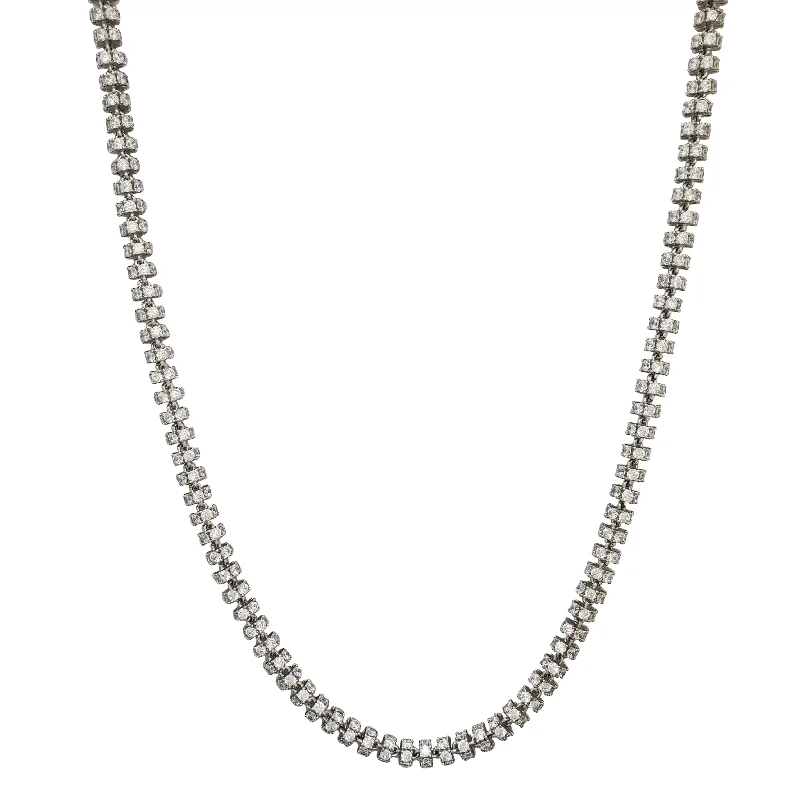 vintage necklaces for women -Iced-Out Round Necklace (Silver)