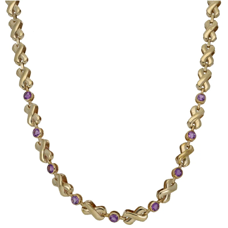 14k gold necklaces for women -9ct Gold Amethyst Fancy Necklace 16"