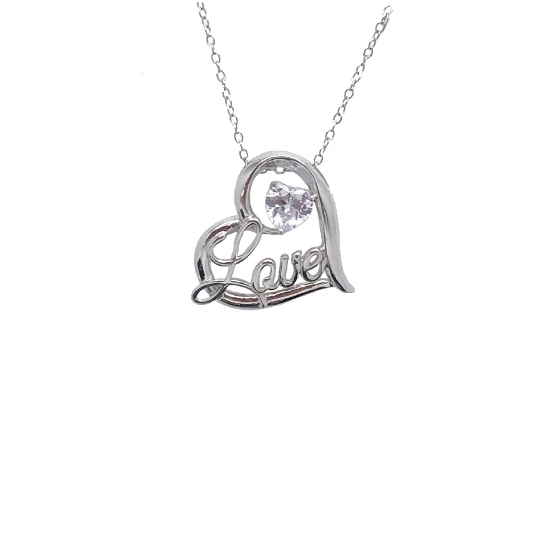 layered gold necklaces for women -Cubic Zirconia Love Heart-Shaped Necklace (Silver)