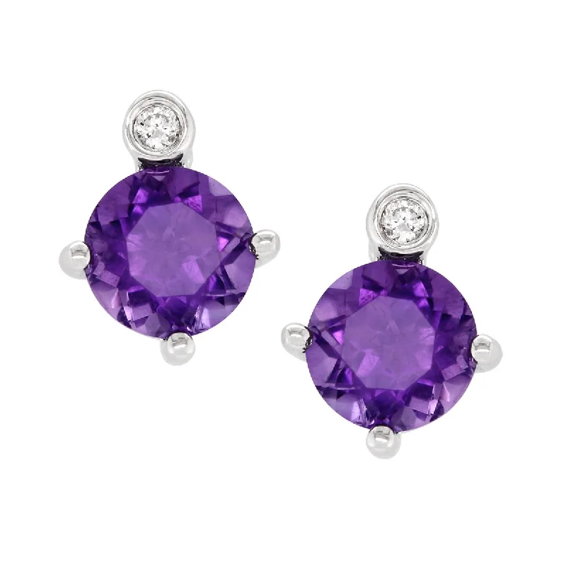 diamond hoop earrings for women -STERLING SILVER STUDS WITH AMETHYSTS AND LAB GROWN DIAMOND ACCENTS, .02 CT TW