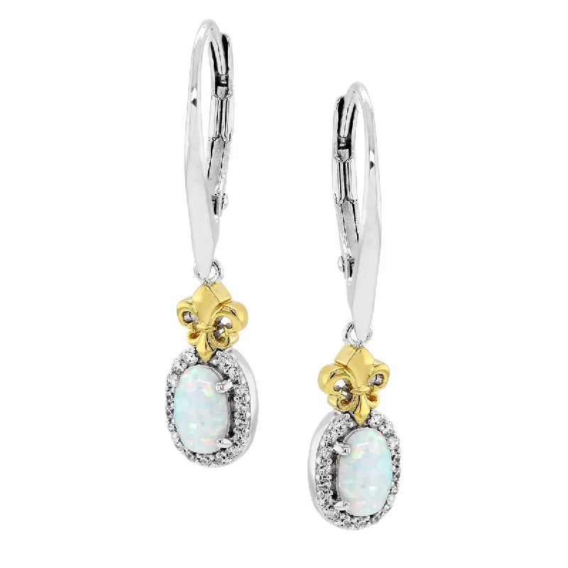 cute earrings for women -STERLING SILVER DANGLE EARRINGS WITH OPALS AND CUBIC ZIRCONIA HALOS