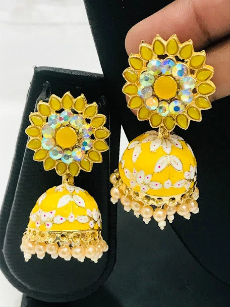 gold chandelier earrings for women -Alluring Yellow Color Gold Plated Earrings