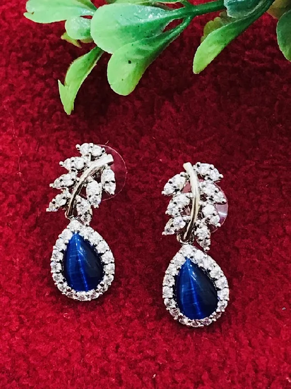 gemstone drop earrings for women -Beautiful Blue Color American Diamond Earrings