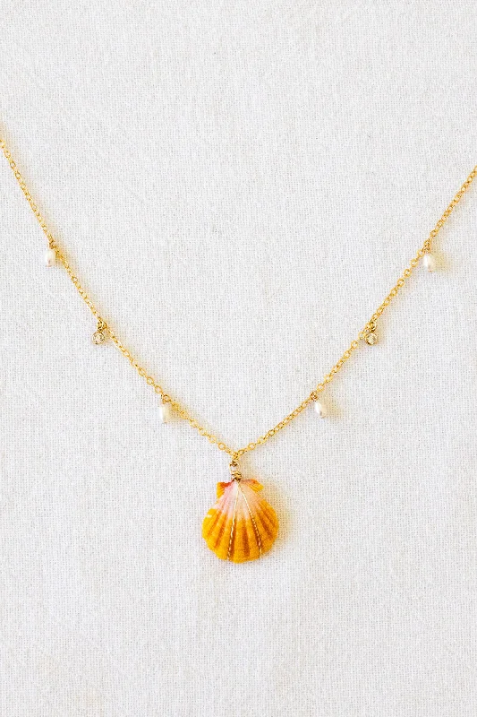 bar necklaces for women -Sunrise Shell Charm Necklace