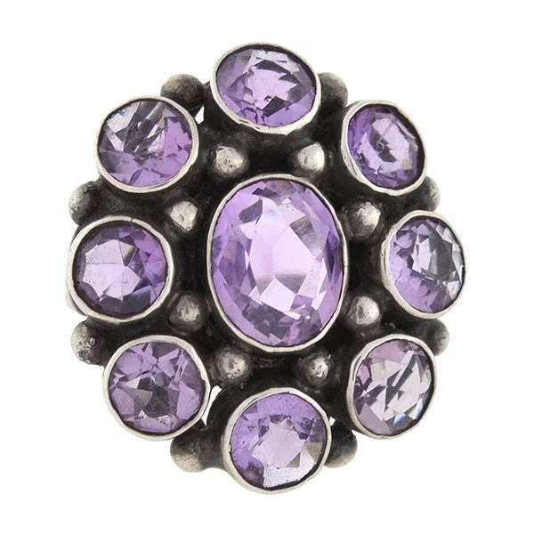 custom rings for women -Early Retro Sterling Amethyst Cluster Ring