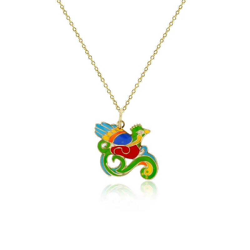 heart-shaped pendant necklaces for women -Colorful-Enameled Bird Fancy Necklace (14K)