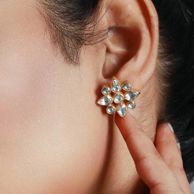 chandelier drop earrings for women -Silver White Zircon Studs