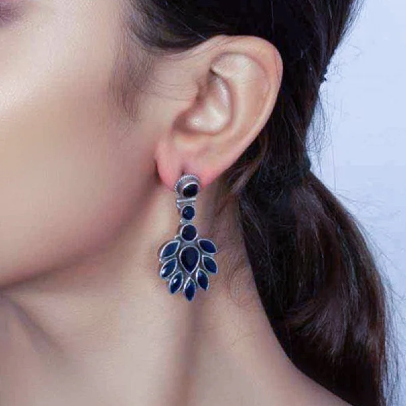 small dangly earrings for women -Silver Blue Flower Earring