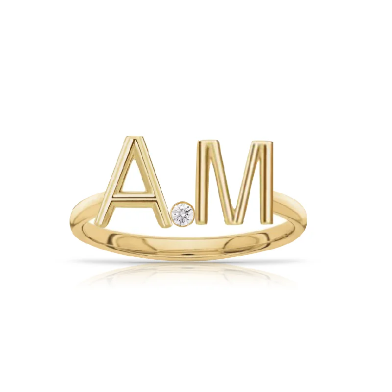 diamond engagement rings for women -Solid Initials and Bezels Ring