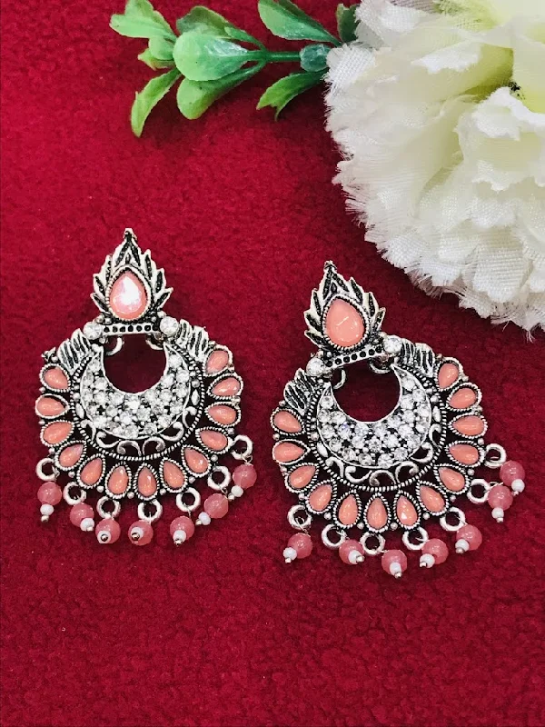 classic earrings for women -Splendid Light Pink Colored Oxidized Earrings