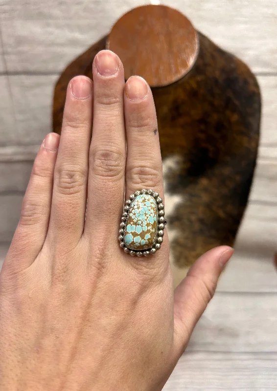 custom wedding rings for women -Turquoise and Brown Oval Ring