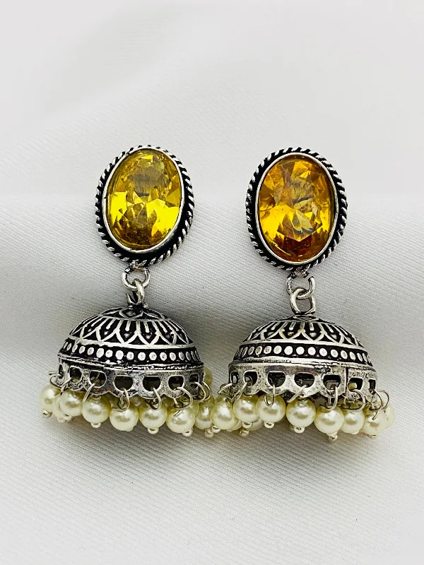 tassel drop earrings for women -Attractive Yellow Color Designer Oxidized Jhumkha Earrings For Women