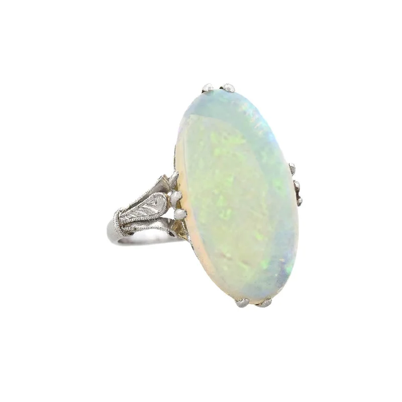 classic engagement rings for women -Art Deco Platinum Welo Opal Ring 7.25ctw