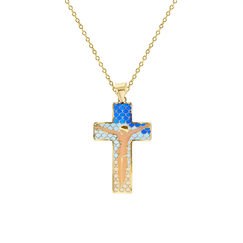 moonstone necklaces for women -Enameled-Sky Blue Crucifix Necklace (14K)