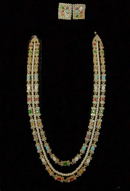 cubic zirconia necklaces for women -Navratan layered kundan necklace (SHIPS IN 2 WEEKS  )