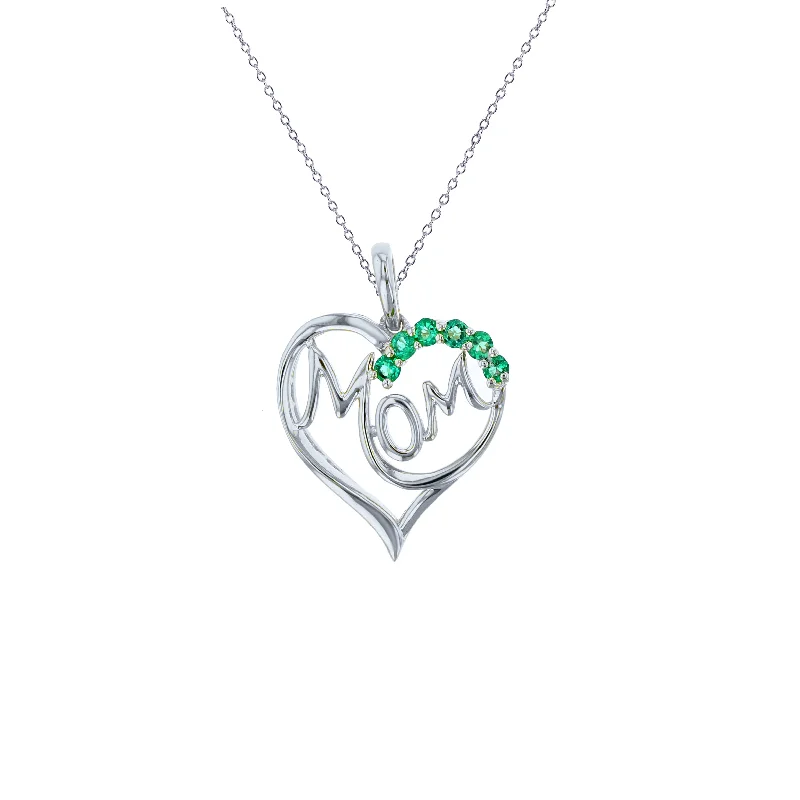 bridal necklaces for women -Heart & Mom Necklace (Silver)