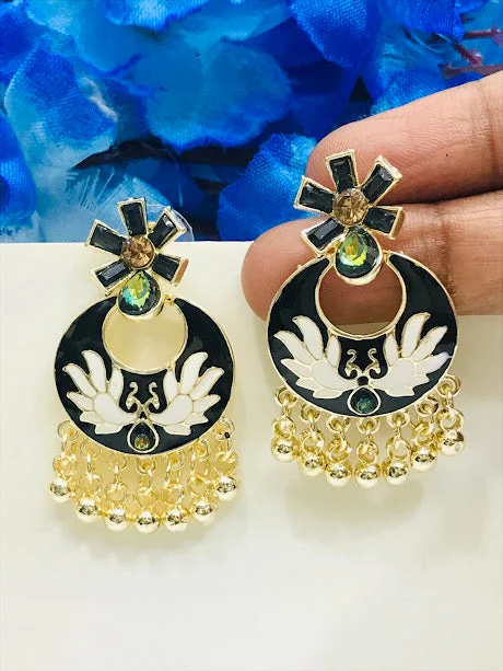 sapphire earrings for women -Alluring Black Color Gold Plated Earrings