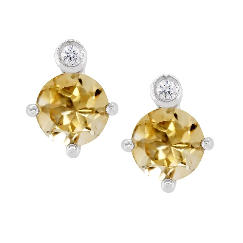 long earrings for women -STERLING SILVER STUDS WITH CITRINE AND LAB GROWN DIAMOND ACCENTS, .02 CT TW