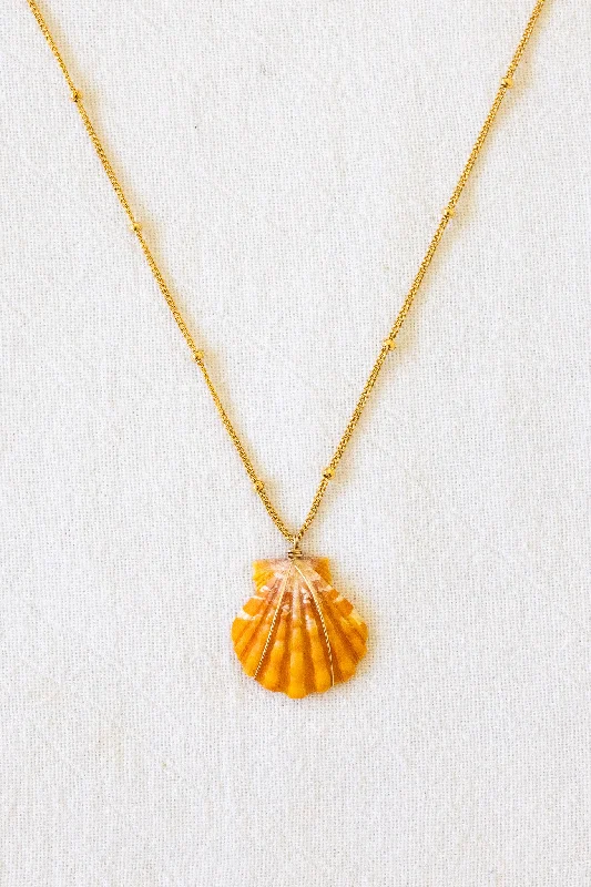 initial necklaces for women -Bright Orange Sunrise Shell Necklace