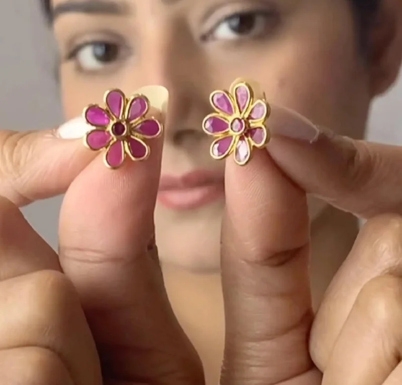 zirconia stud earrings for women -Sweet Flower Earrings