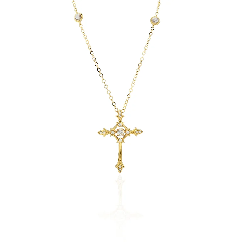 minimalist necklaces for women -Cross CZ Pendant Necklace (14K).