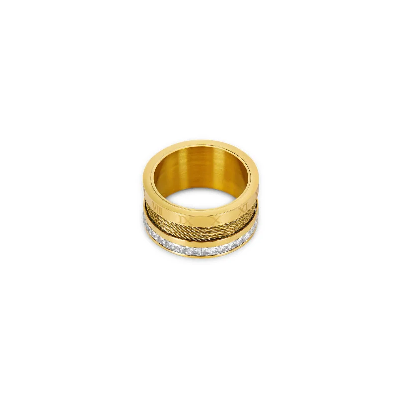 personalized rings for women -Wire Stack Stone Ring - Gold