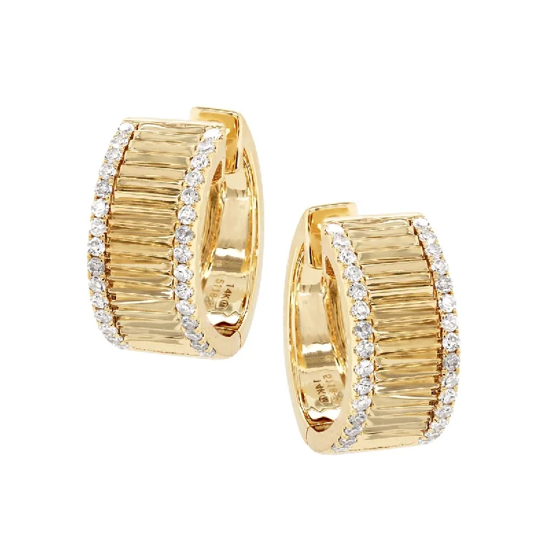 gold chandelier earrings for women -YELLOW GOLD WIDE TEXTURED HOOP EARRINGS WITH DIAMONDS, .42 CT TW