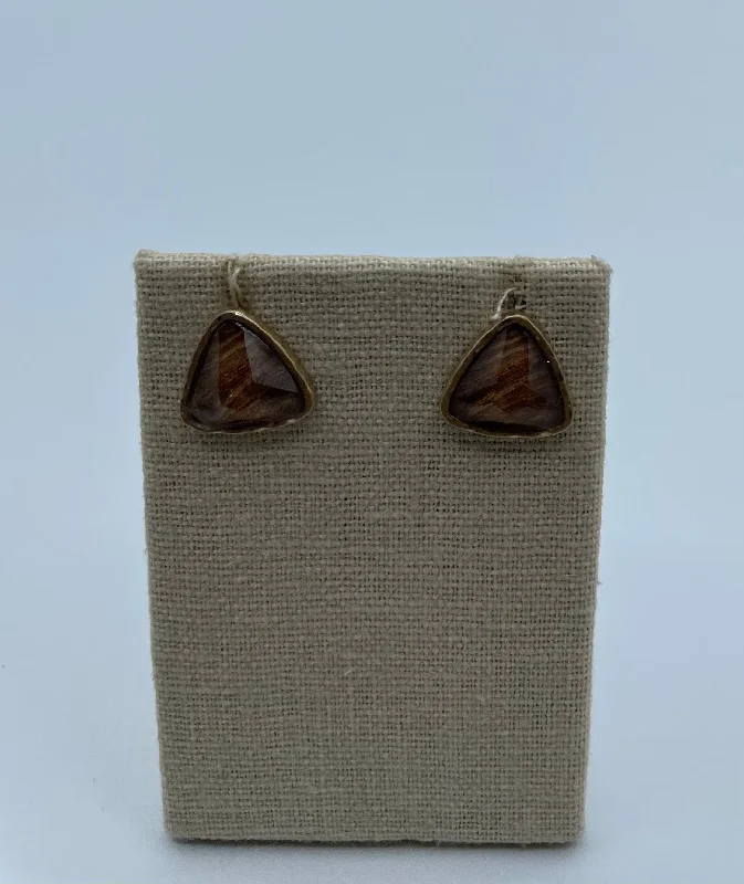 geometric earrings for women -Brown Triangle Stone Earrings