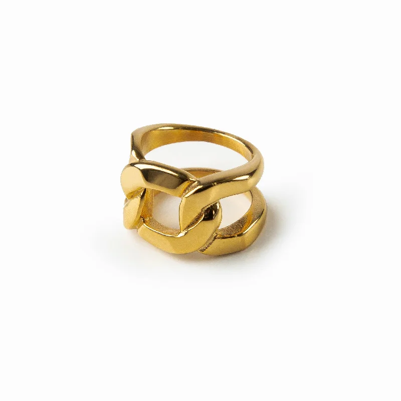 two-tone rings for women -Double Link Ring - Gold