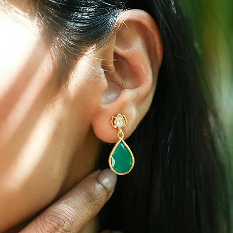 clip-on earrings for women -SITAYAN Silver Green Pear Drops