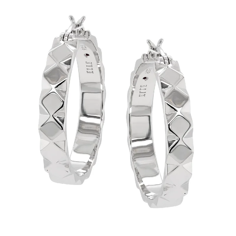 crystal stud earrings for women -STERLING SILVER HOOPS WITH GEOMETRIC TEXTURING