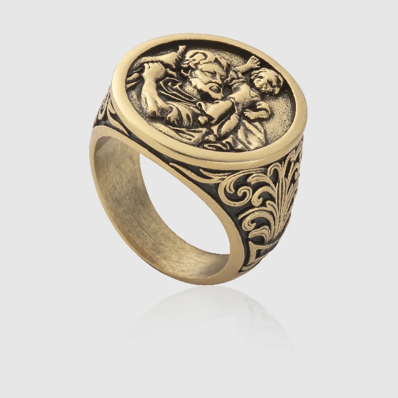 cubic zirconia rings for women -St. Christopher Ring (Gold)