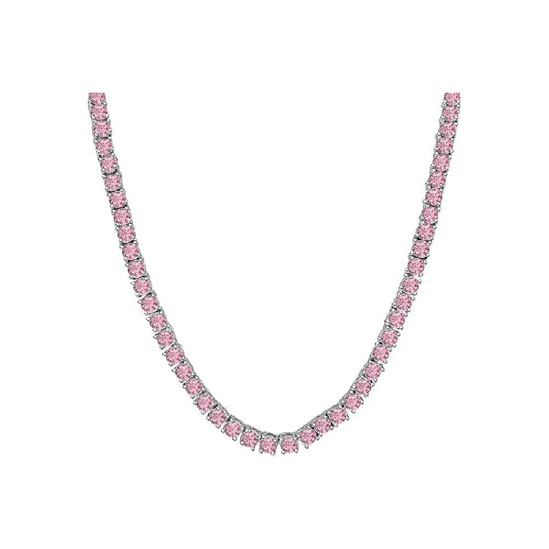 sterling silver chain necklaces for women -Pink Cubic Zirconia Tennis Necklace/Chain (Silver)