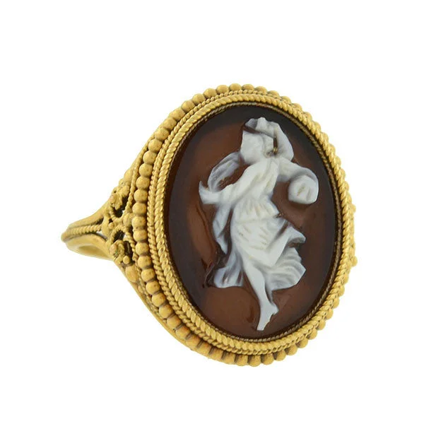 sparkly rings for women -Victorian 18kt Hardstone Agate Cameo "Dancing Muse" Filigree Ring