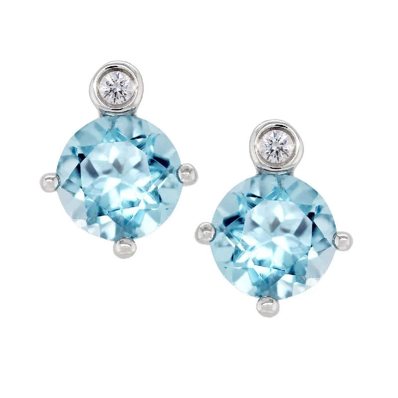 crystal earrings for women -STERLING SILVER STUDS WITH BLUE TOPAZ AND LAB GROWN DIAMOND ACCENTS, .02 CT TW