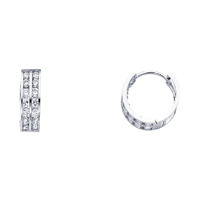 silver hoop earrings for women -14KW 5mm CZ  Huggies Earrings