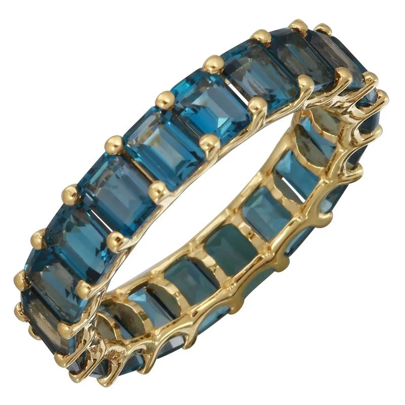 luxury rings for women -14k Gold Petite Emerald Cut London Blue Topaz Eternity Ring