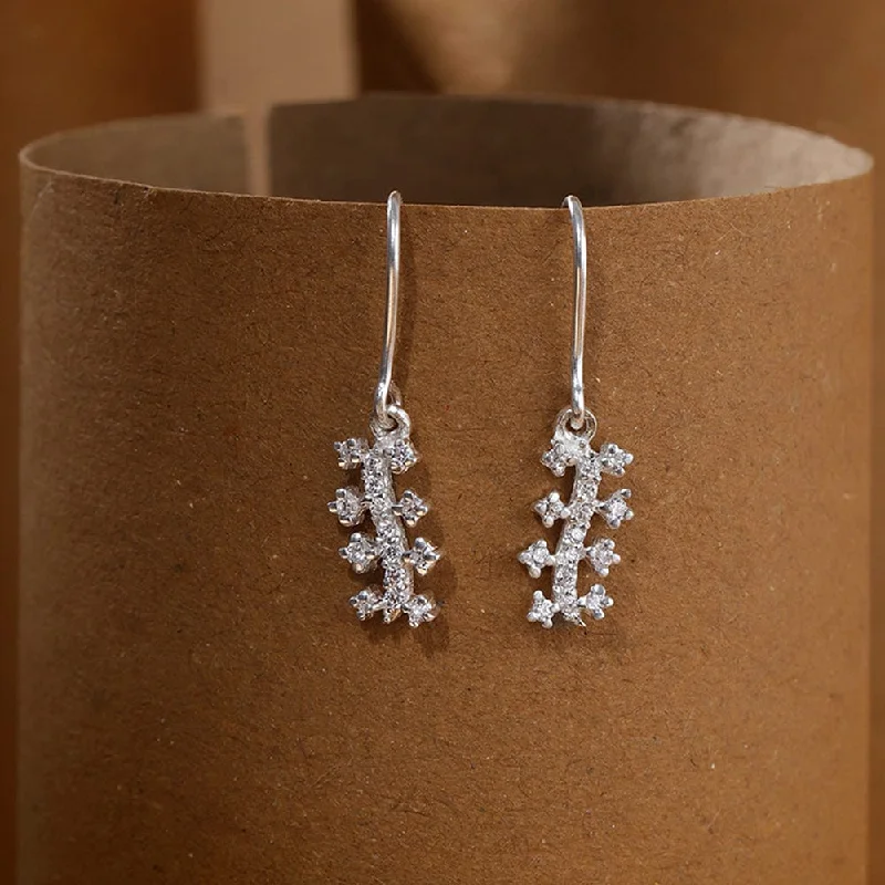 simple earrings for women -Silver White Zircon Earring