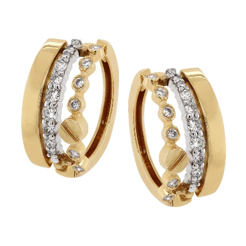 stylish earrings for women -YELLOW GOLD SPLIT DESIGN HOOP EARRINGS WITH DIAMONDS, .36 CT TW