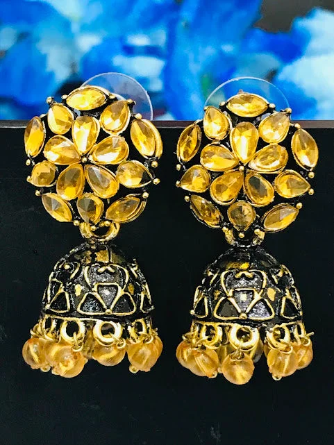 elegant drop earrings for women -Beautiful Gold Color Flower Design With Beads Earring For Women