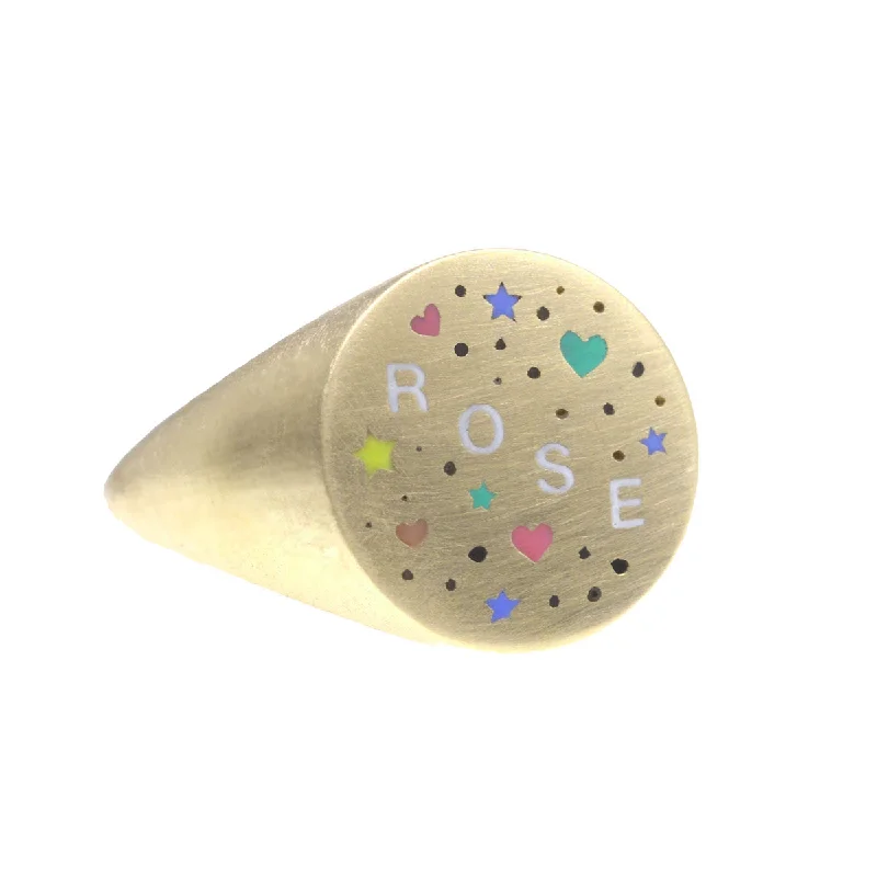 engagement rings for women -Custom Speckled Enamel Word Ring