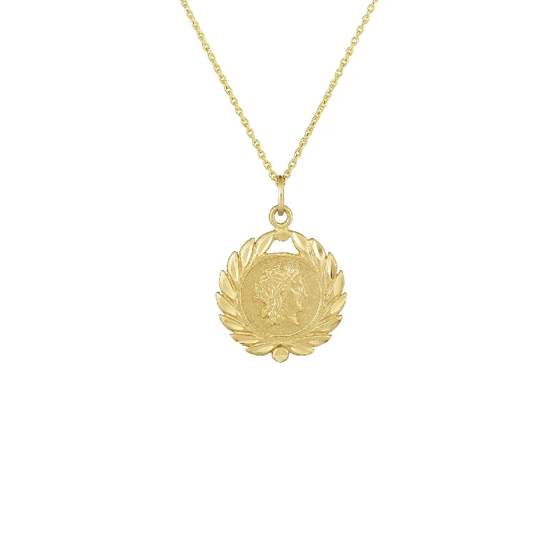 crystal pendant necklaces for women -Olive-Branched Roman Coin Necklace (14K)