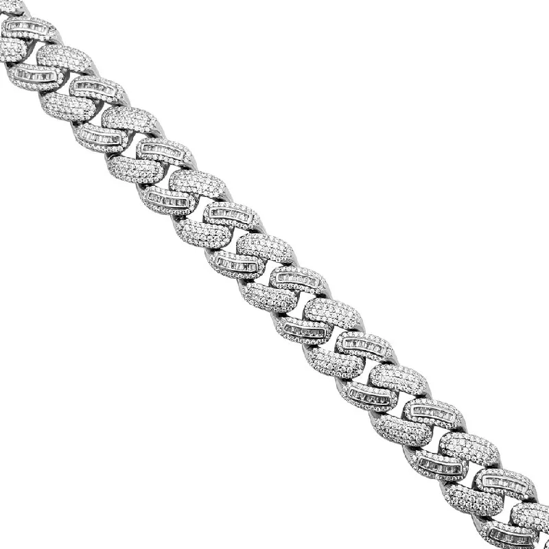 beaded necklaces for women -Zirconia Baguette Cuban Necklace (Silver)