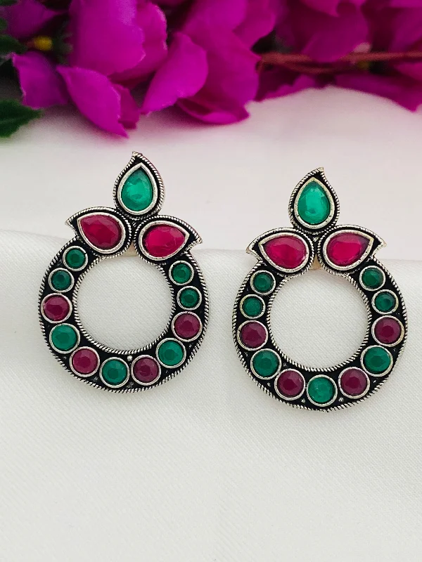 dangling earrings for women -Attractive Multicolor Rounded Design Silver Oxidized Earrings For Women