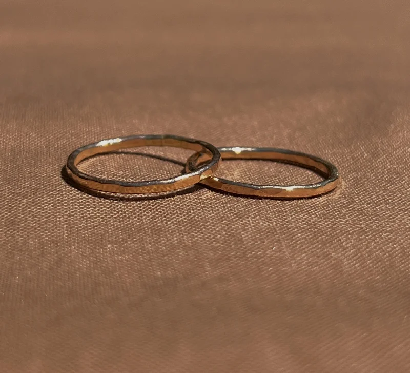 trendy rings for women -14k Yellow Gold Hammered Rings